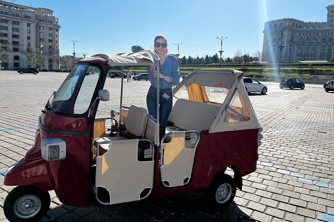 Bucharest Tuk Tuk city tour - Revolution Square makes 1989 feel close